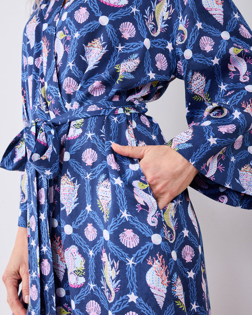 Underwater Enchantment - Eco Satin Joni Robe - Navy - Printfresh