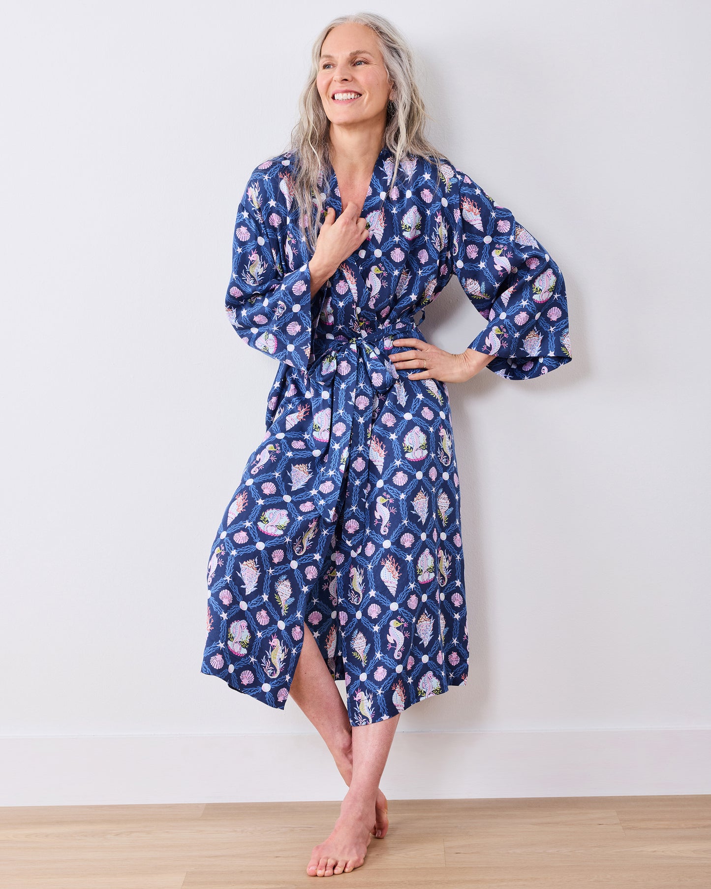 Underwater Enchantment - Eco Satin Joni Robe - Navy - Printfresh