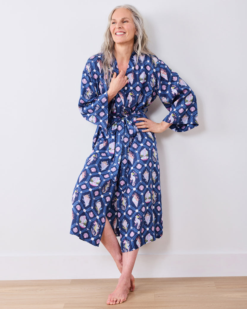 Underwater Enchantment - Eco Satin Joni Robe - Navy - Printfresh