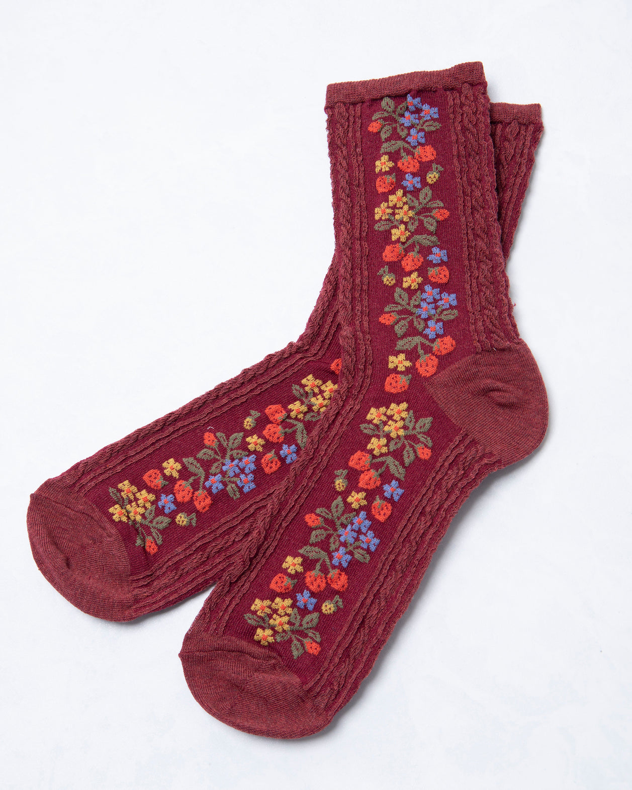 Burgundy - Romantic Floral Socks - Tiepology - Printfresh