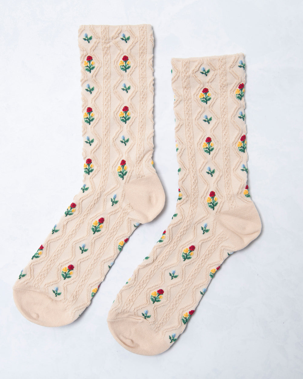 Milk Tea - Romantic Floral Socks - Tiepology - Printfresh