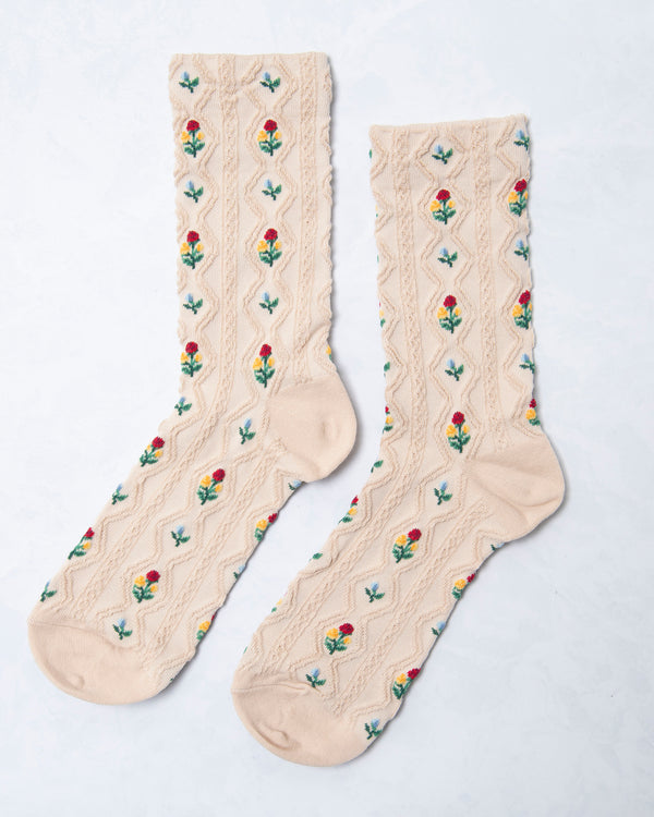 Milk Tea - Romantic Floral Socks - Tiepology - Printfresh