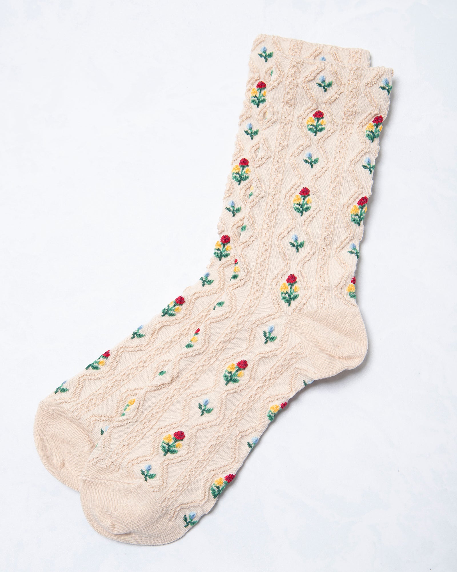 Milk Tea - Romantic Floral Socks - Tiepology - Printfresh