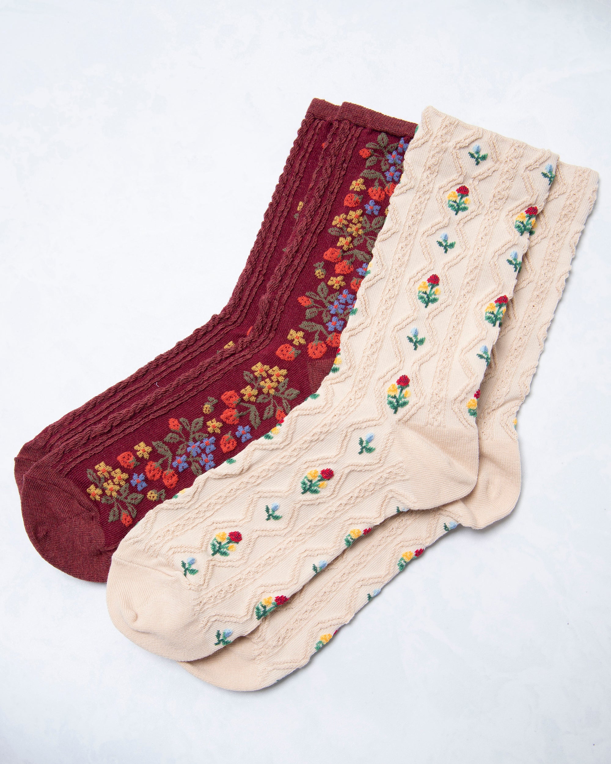 Burgundy Romantic Floral Socks Tiepology