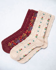 Burgundy - Romantic Floral Socks - Tiepology - Printfresh