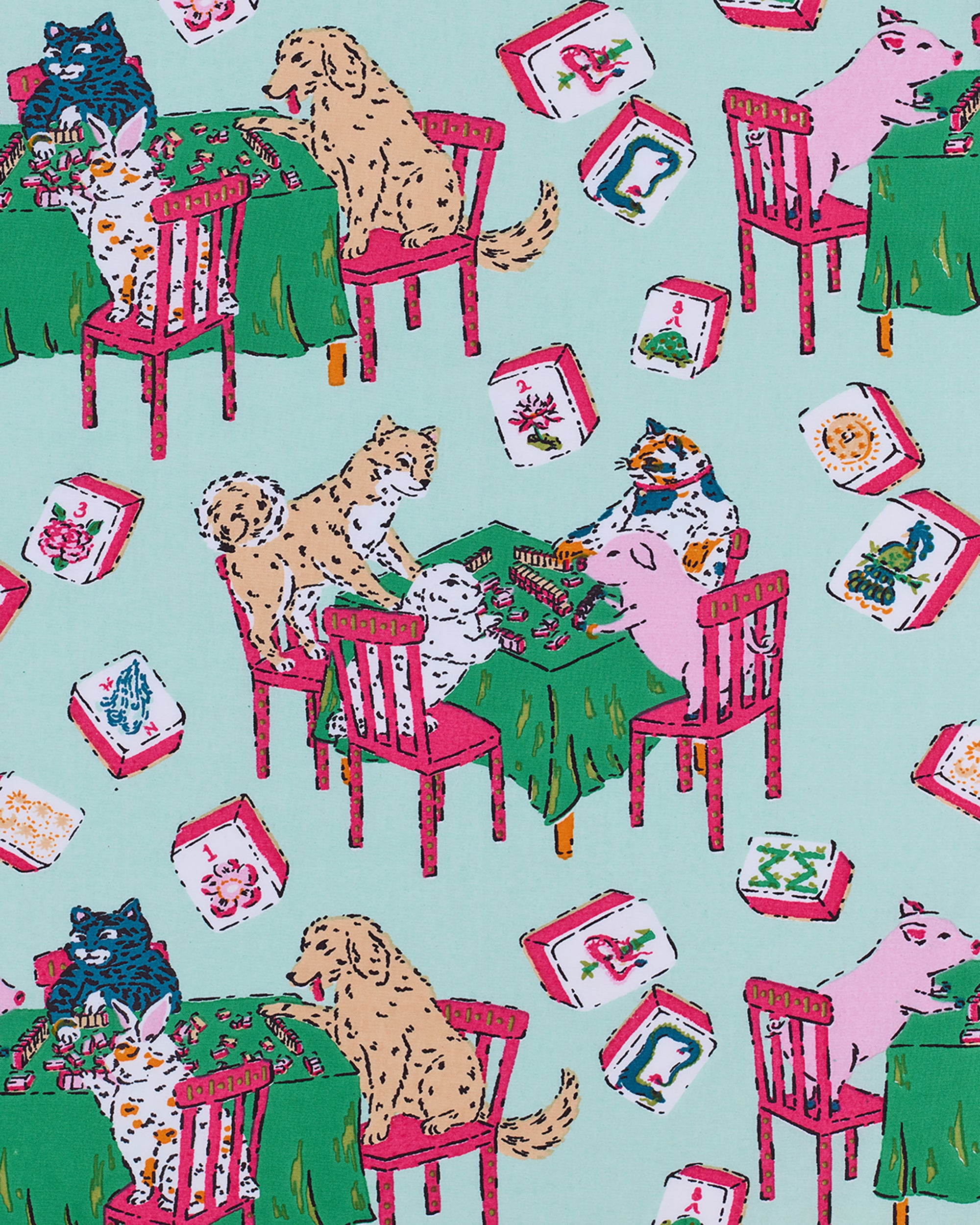 Mah Jongg Menagerie - Short PJ Set - Pale Jade – Printfresh