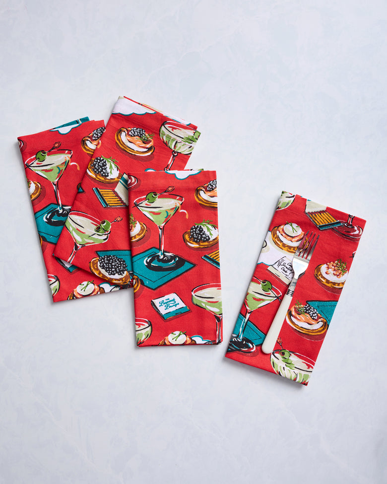 Blinis & Martinis -  Dinner Napkins Set of 4 - Matchbook Red - Printfresh