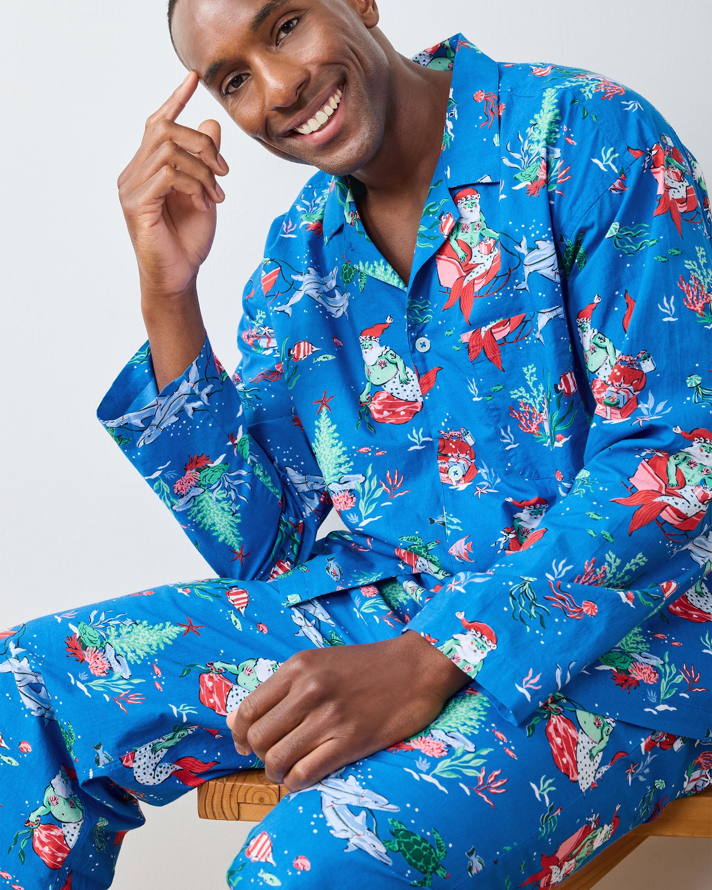 Merry Mermen - Men's Long PJ Set - Dolphin Tail - Printfresh