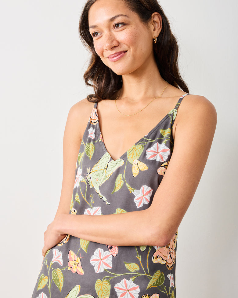 Midnight Flutter - Eco Satin Chic To Sleep Nightie - Slate - Printfresh