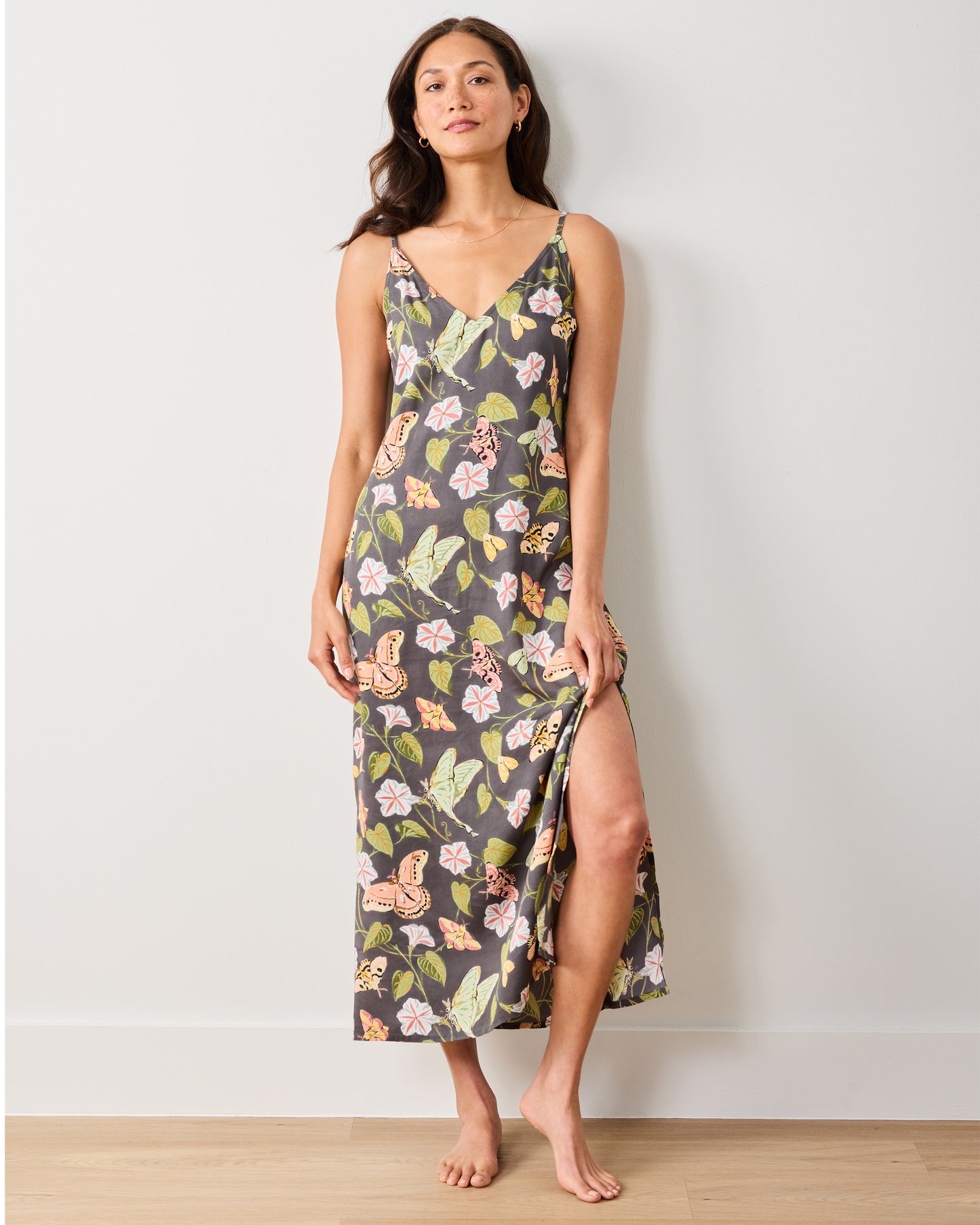 Midnight Flutter - Eco Satin Chic To Sleep Nightie - Slate - Printfresh