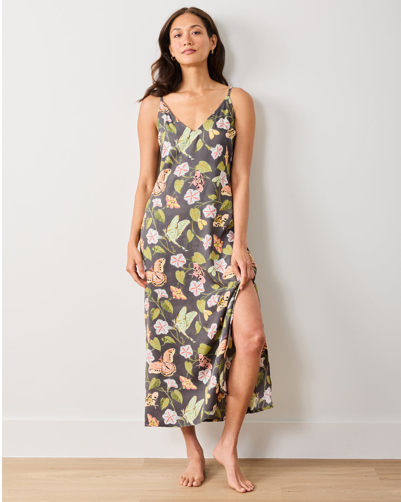 Midnight Flutter - Eco Satin Chic To Sleep Nightie - Slate - Printfresh