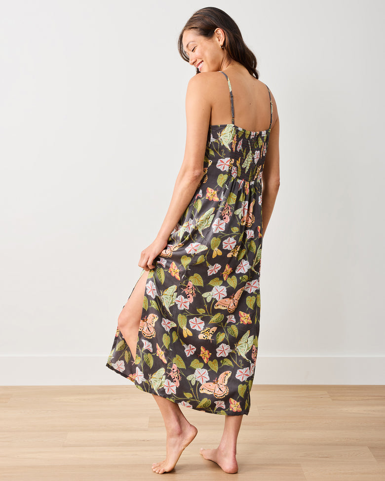 Midnight Flutter - Eco Satin Chic To Sleep Nightie - Slate - Printfresh