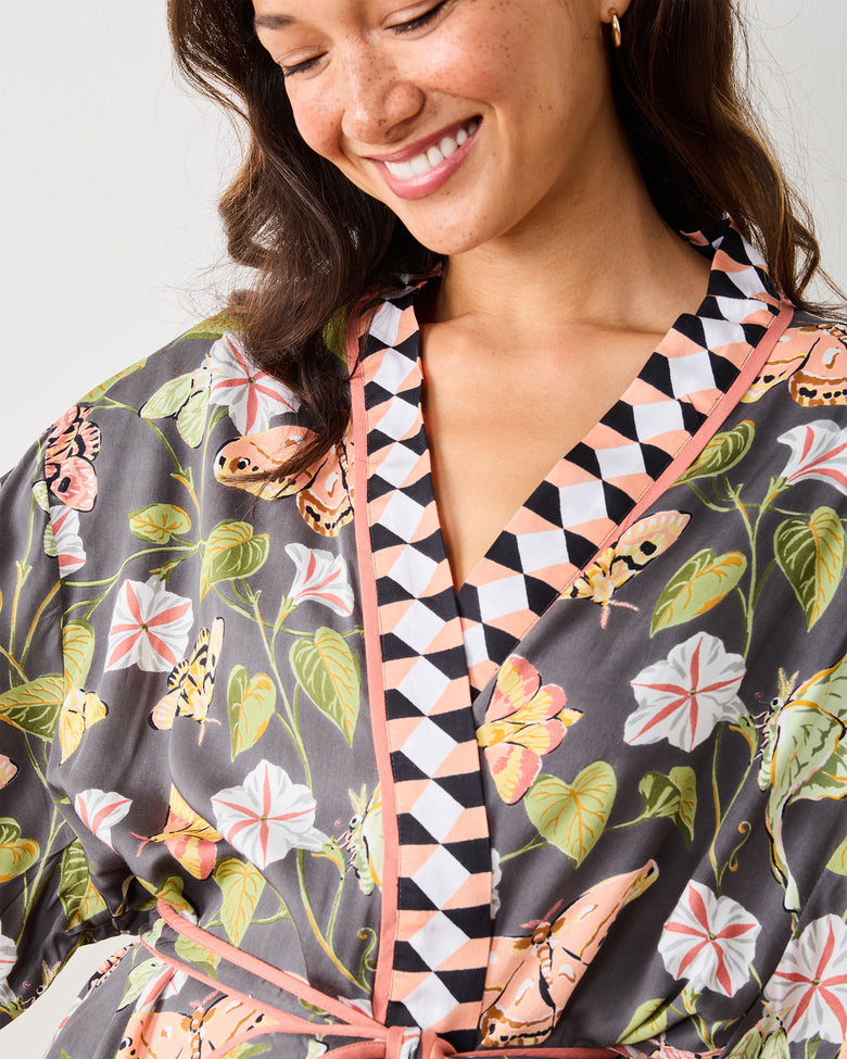 Midnight Flutter - Eco Satin Robe - Slate - Printfresh