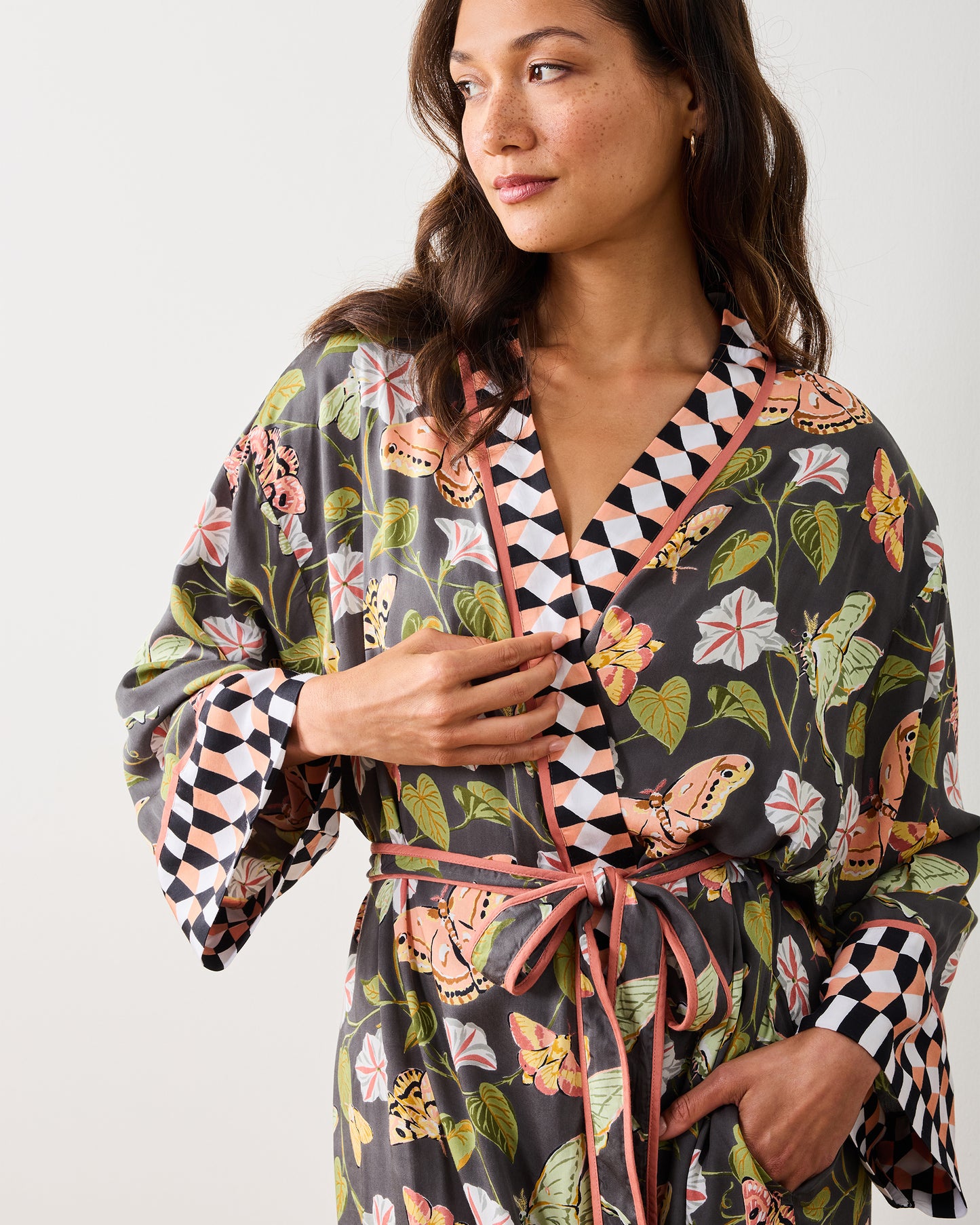 Midnight Flutter - Eco Satin Robe - Slate - Printfresh
