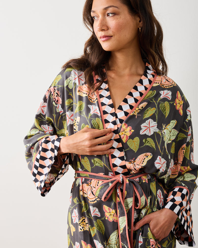 Midnight Flutter - Eco Satin Robe - Slate - Printfresh