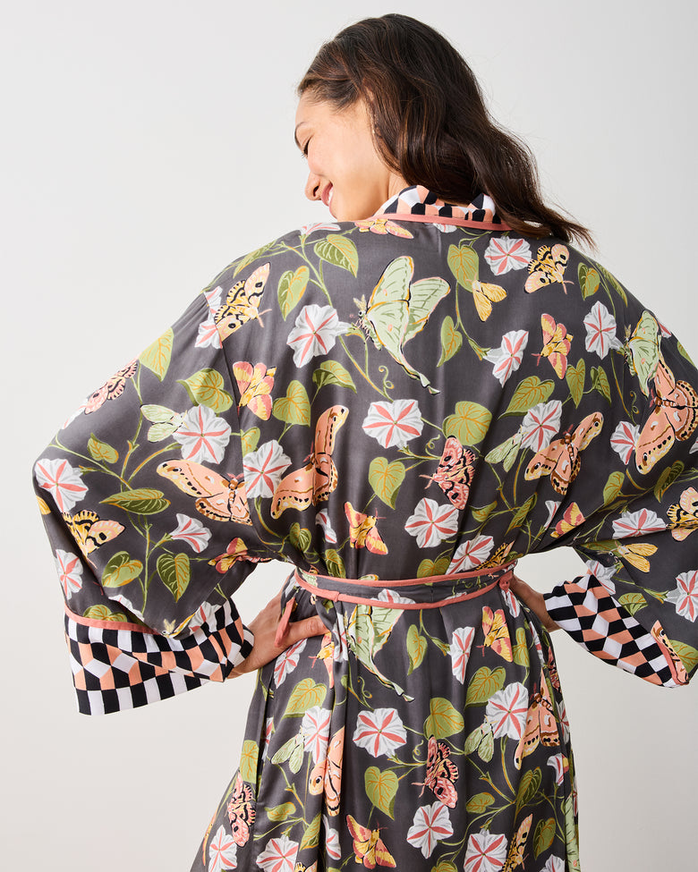 Midnight Flutter - Eco Satin Robe - Slate - Printfresh