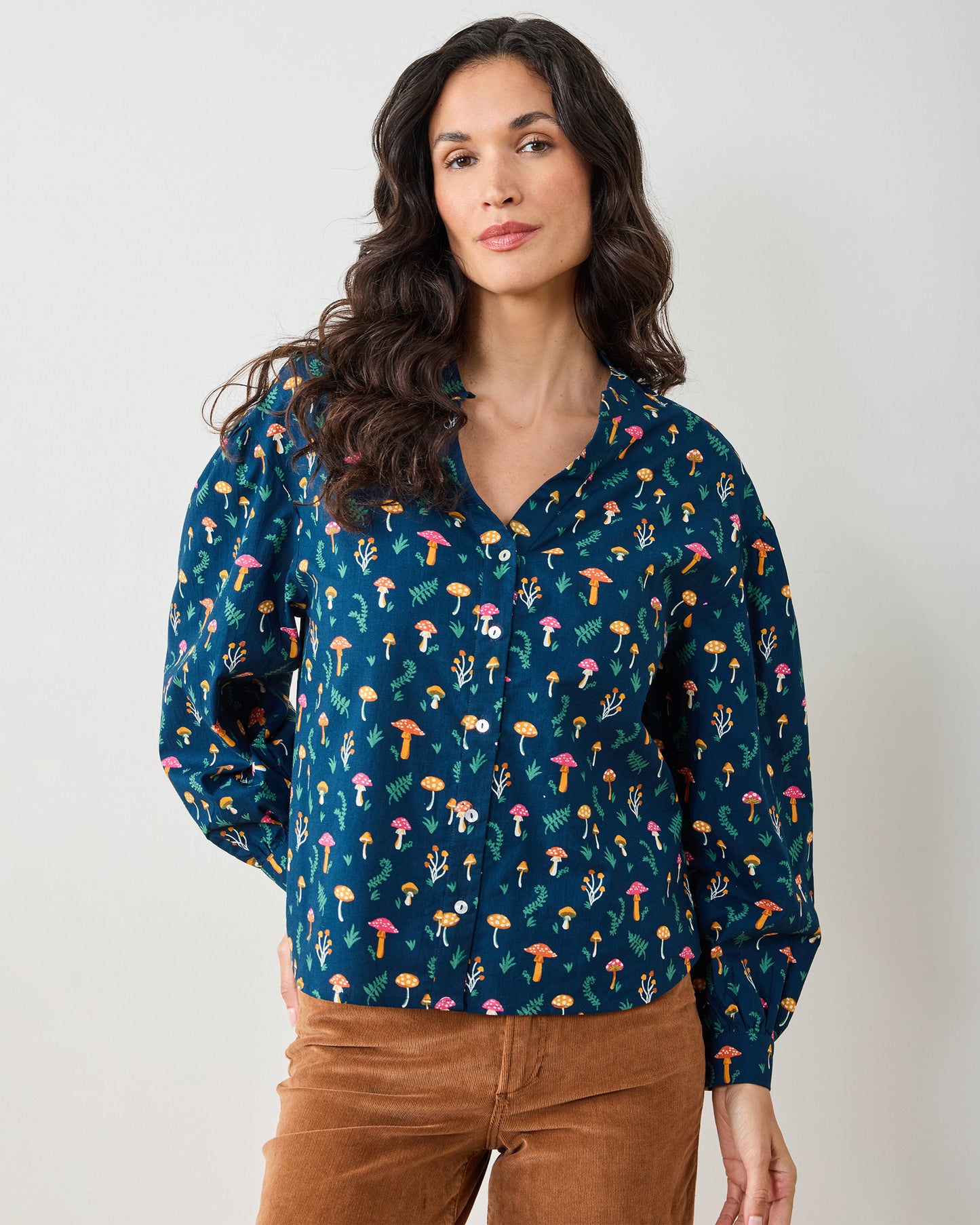 Mushroom Medley - Night Sky Blouse - Navy - Printfresh