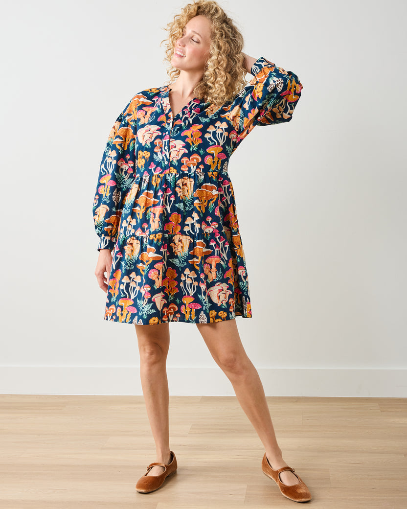 Mushroom Medley - Night Sky Dress - Navy - Printfresh