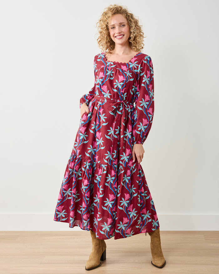 Moonflower Vine Country Roads Dress Barn Red – Printfresh