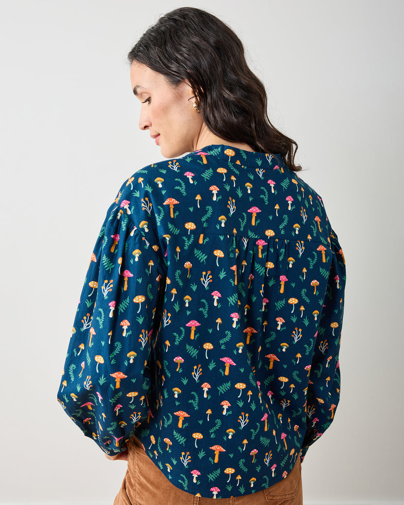 Mushroom Medley - Night Sky Blouse - Navy - Printfresh