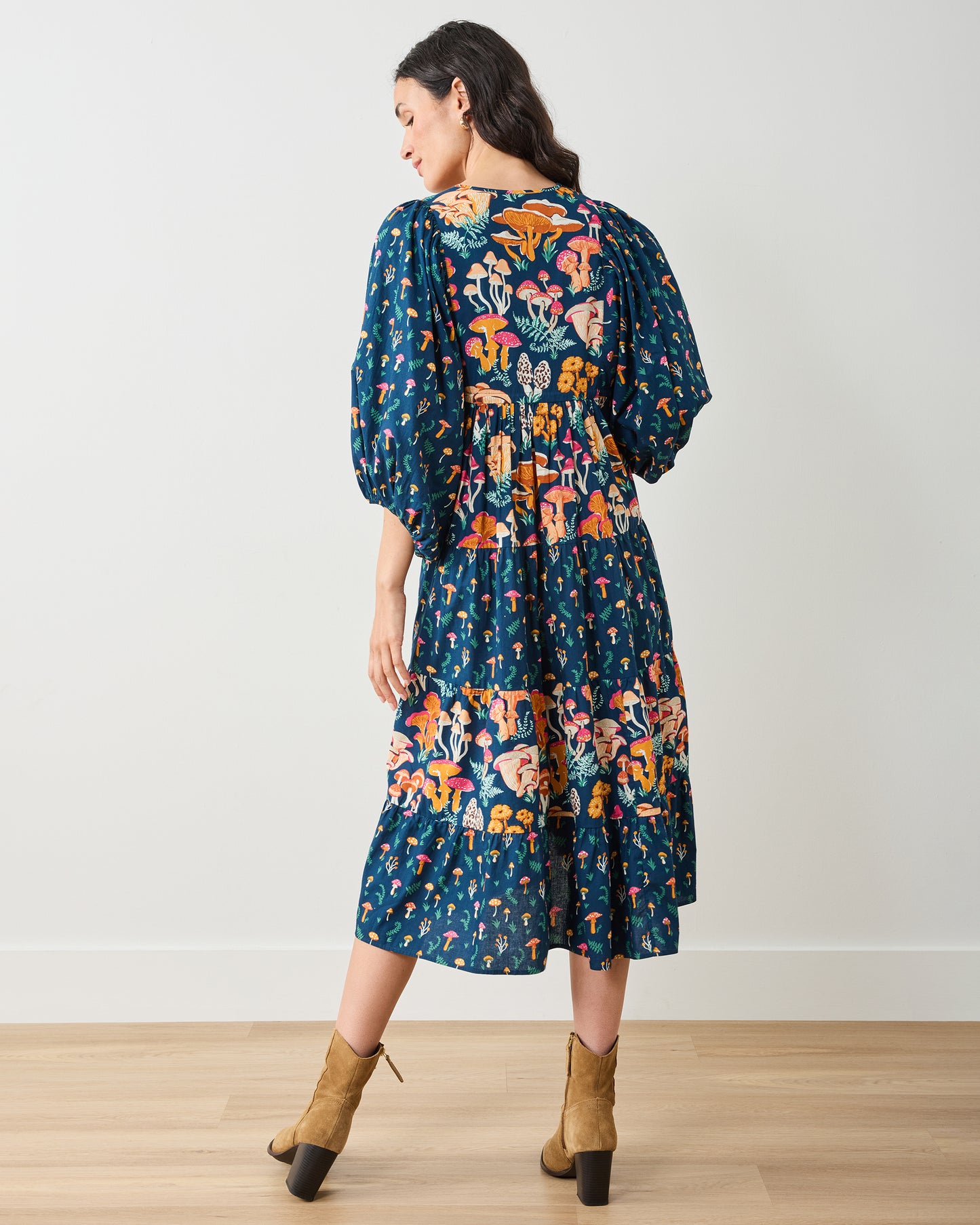 Mushroom Medley - Clementine Dress - Navy - Printfresh