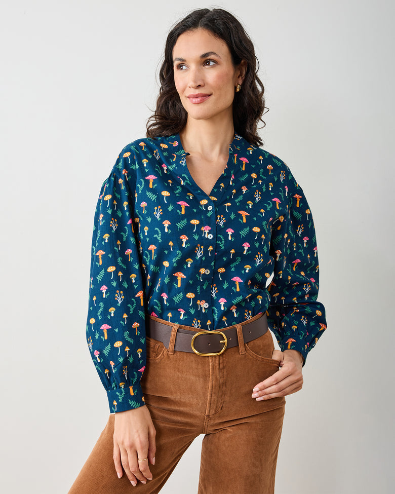 Mushroom Medley - Night Sky Blouse - Navy - Printfresh