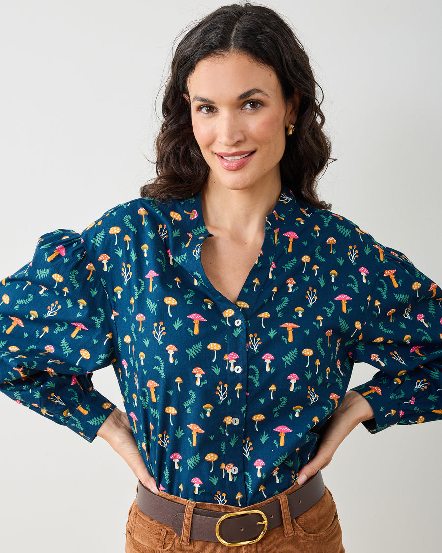 Mushroom Medley - Night Sky Blouse - Navy - Printfresh