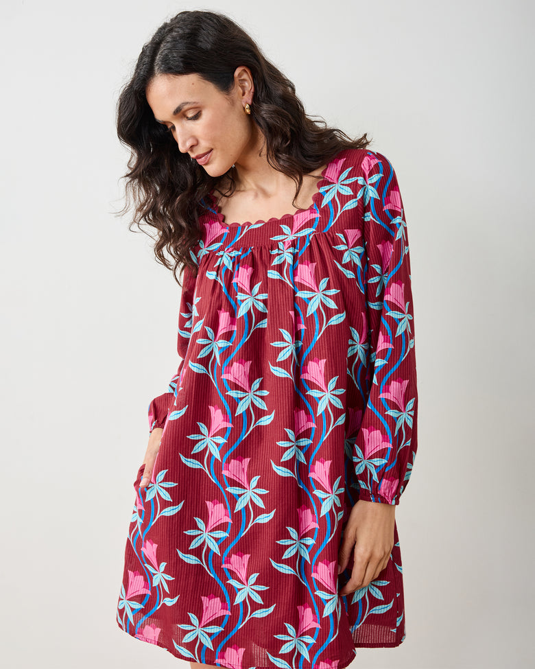 Moonflower Vine - Cypress Dress - Barn Red - Printfresh