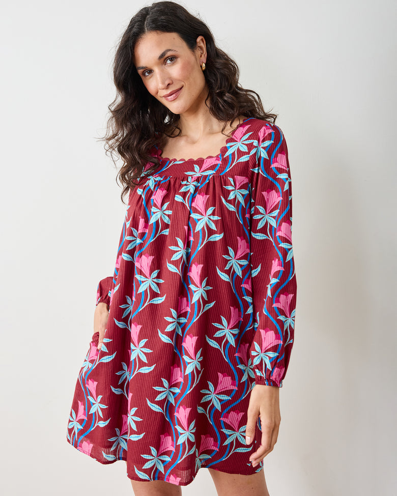 Moonflower Vine - Cypress Dress - Barn Red - Printfresh