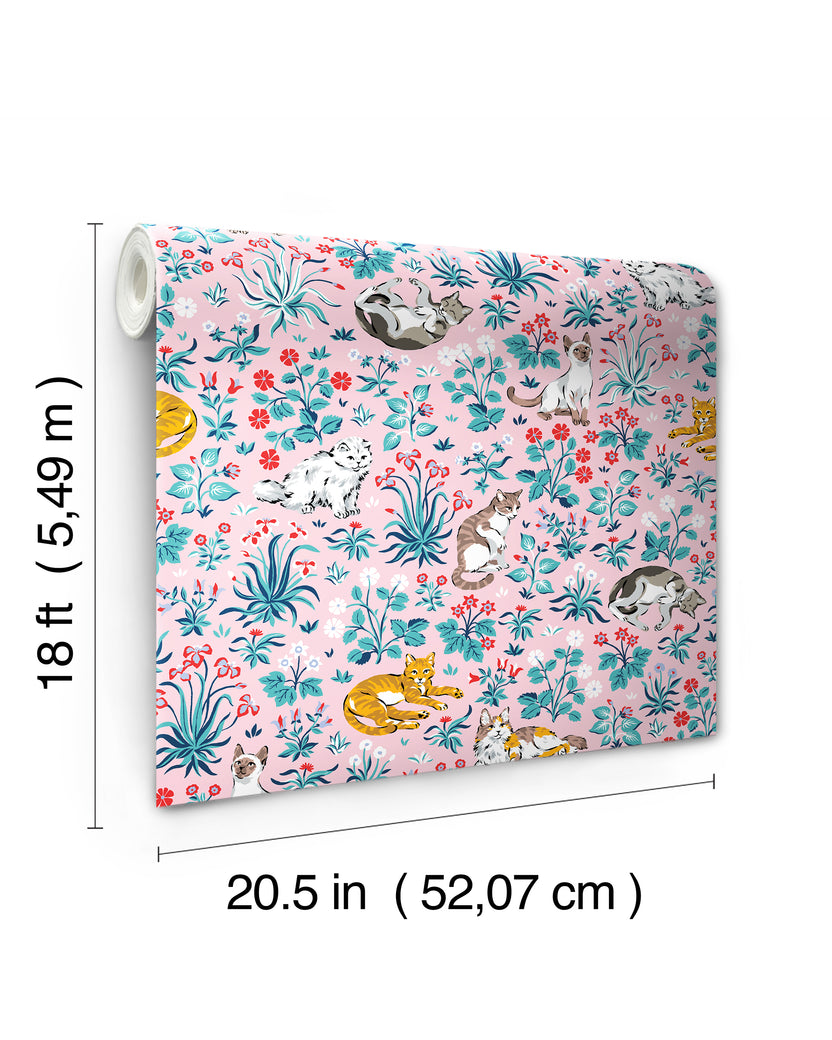 Must Love Cats - Peel & Stick Wallpaper - Pink - Printfresh