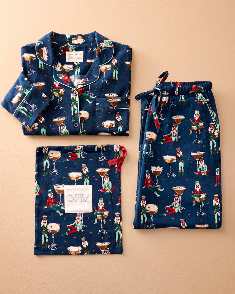 Tipsy Nutcrackers - Midweight Flannel Long PJ Set - Arctic Espresso - Printfresh