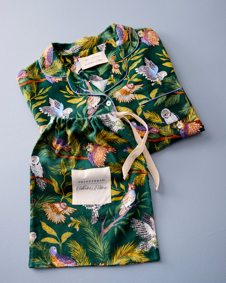 Wise Owls -  Midweight Flannel Long PJ Set - Pine Tree - Printfresh