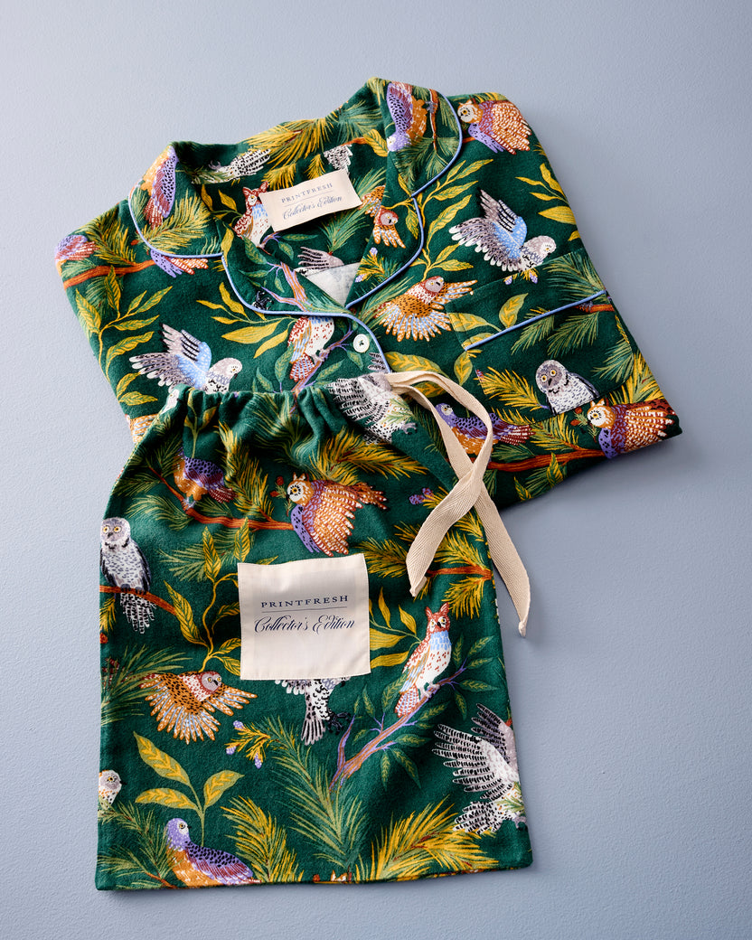 Wise Owls -  Midweight Flannel Long PJ Set - Pine Tree - Printfresh