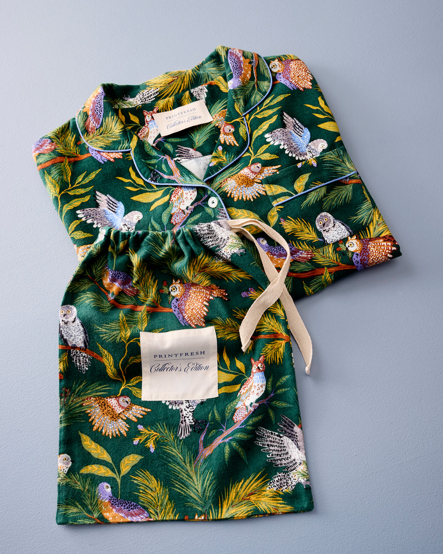 Wise Owls -  Midweight Flannel Long PJ Set - Pine Tree - Printfresh
