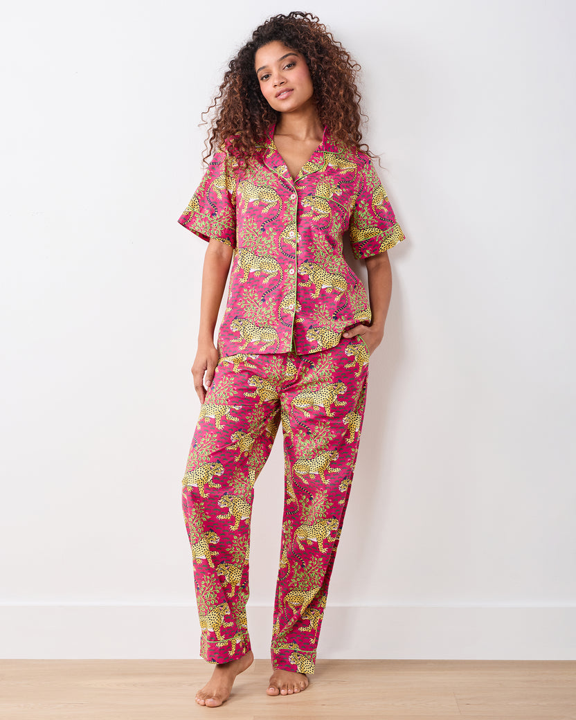 Bagheera - Short Sleeve Top & Long Pants Set - Hot Pink - Printfresh