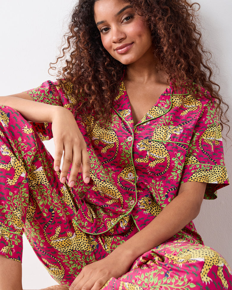 Bagheera - Short Sleeve Top & Long Pants Set - Hot Pink - Printfresh