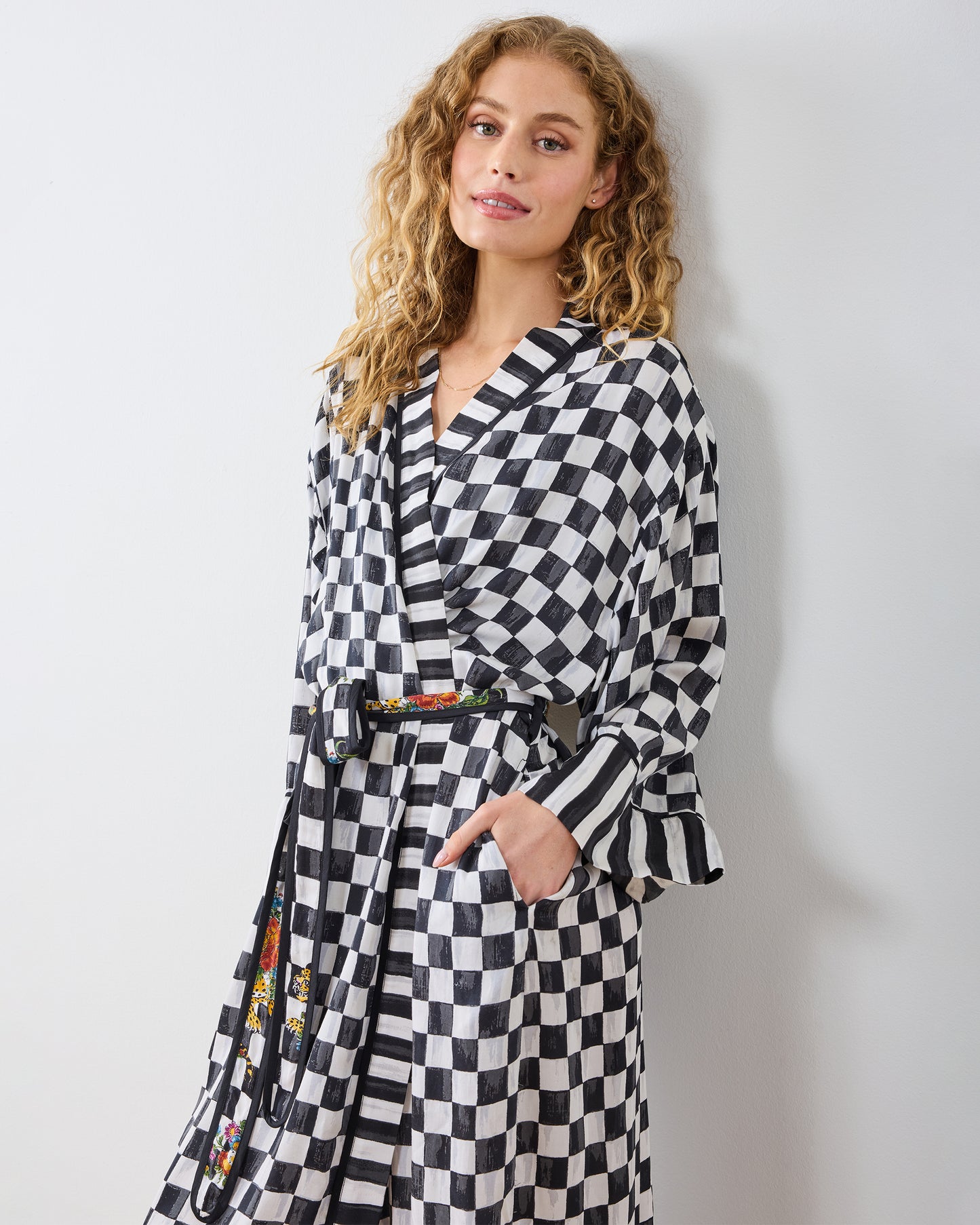 Courtly Check Bagheera - Eco Satin Robe - Floral - Printfresh