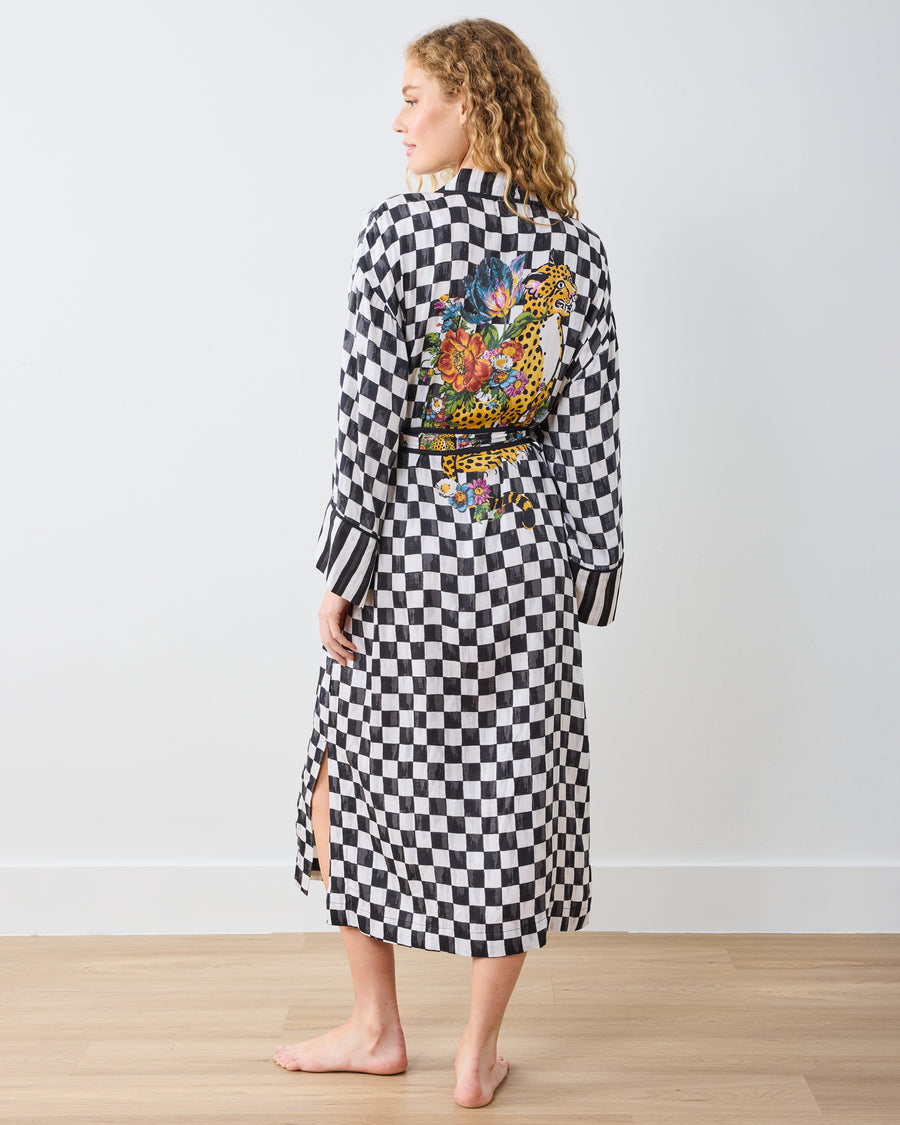 Courtly Check Bagheera - Eco Satin Robe - Floral - Printfresh