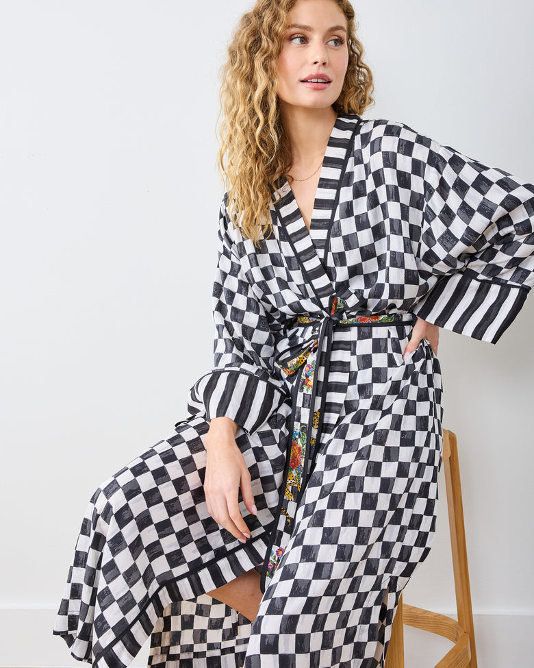 Courtly Check Bagheera - Eco Satin Robe - Floral