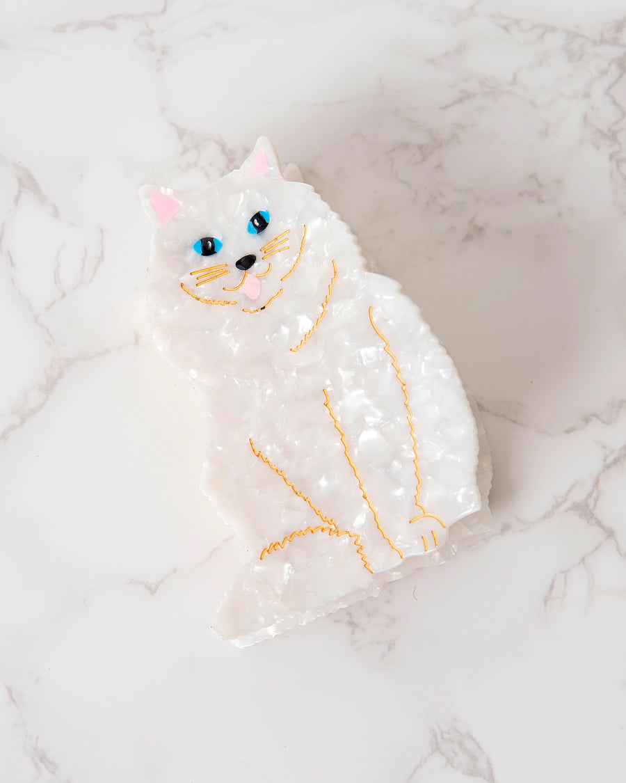 White - Hand Painted Persian Cat Claw Hair Clip - Solar Eclipse - Printfresh
