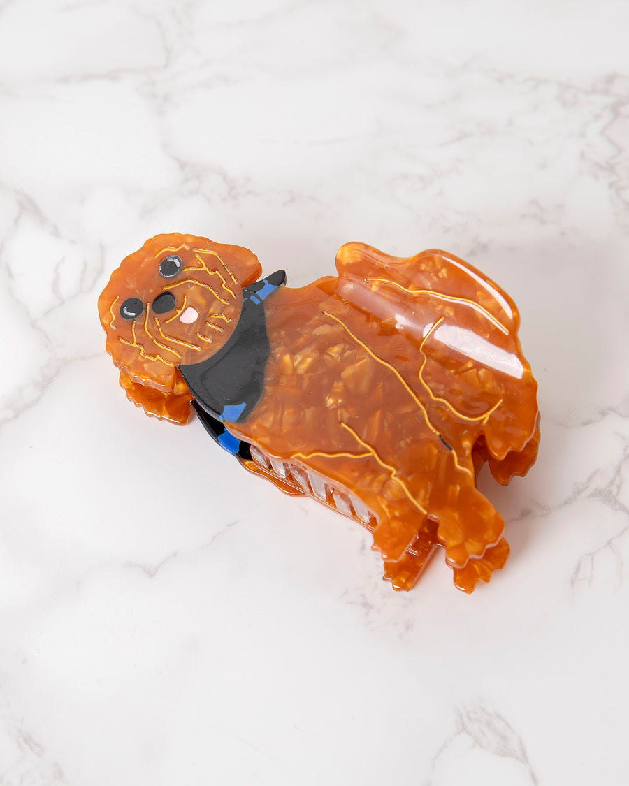 Brown - Hand Painted Golden Doodle Claw Hair Clip - Solar Eclipse - Printfresh