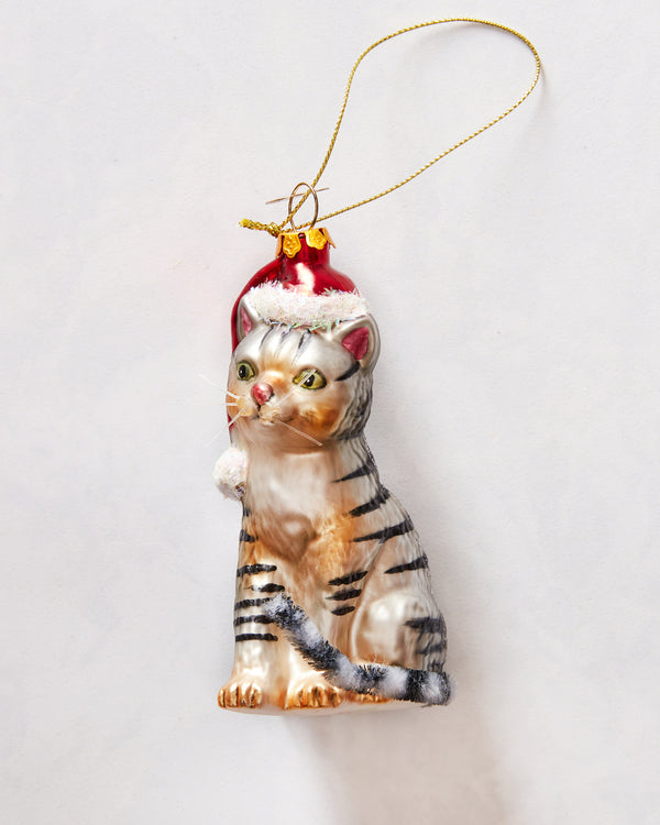 Tabby Cat with Santa Hat Ornament- Ornamentally You - Printfresh