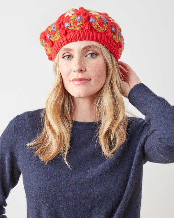 Red - Eleanor Beret - French Knot - Printfresh