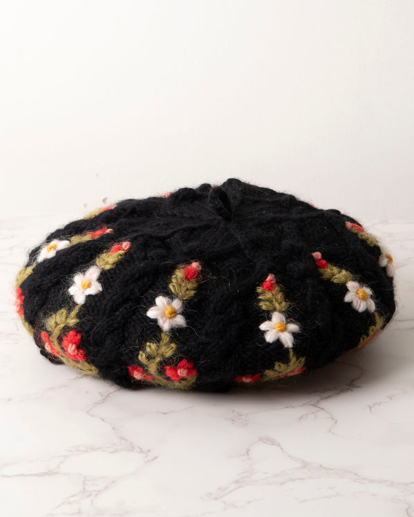 Black - Eleanor Beret - French Knot - Printfresh