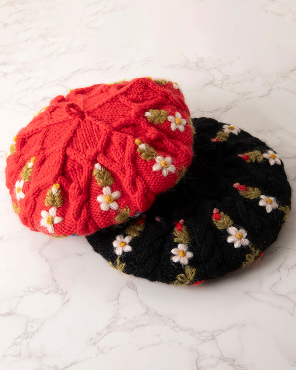 Black - Eleanor Beret - French Knot - Printfresh