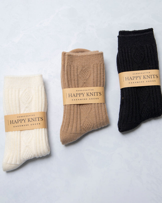 Black - Cashmere Blend Cable Sock - Happy Knits - Printfresh