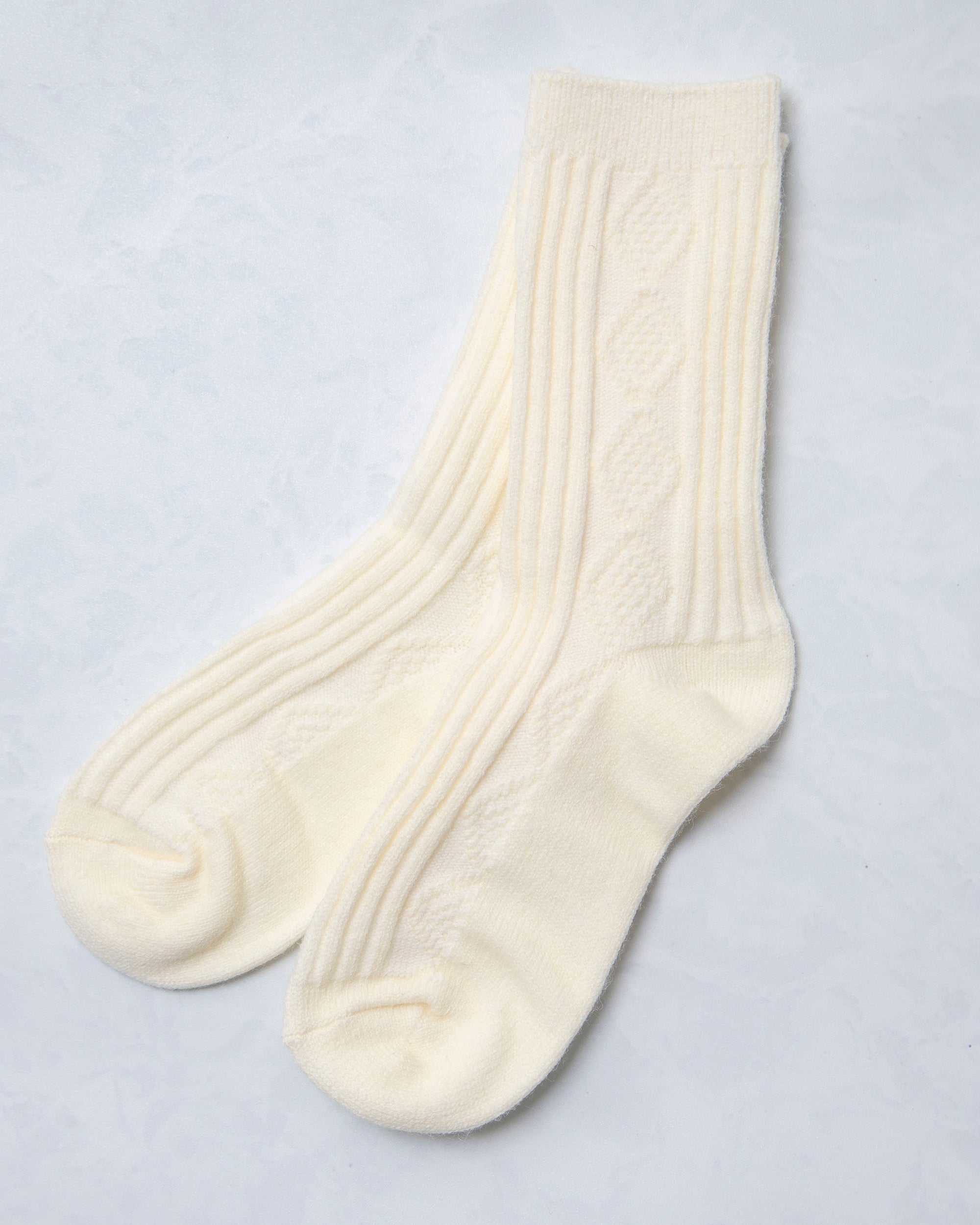 White - Cashmere Blend Cable Sock - Happy Knits - Printfresh