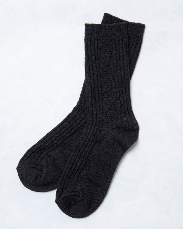 Black - Cashmere Blend Cable Sock - Happy Knits - Printfresh