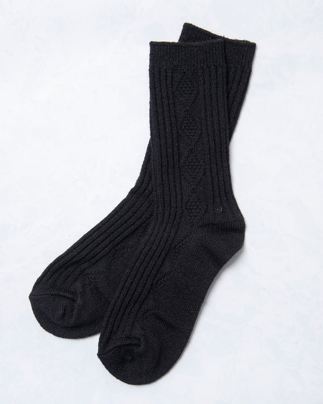 Black - Cashmere Blend Cable Sock - Happy Knits - Printfresh