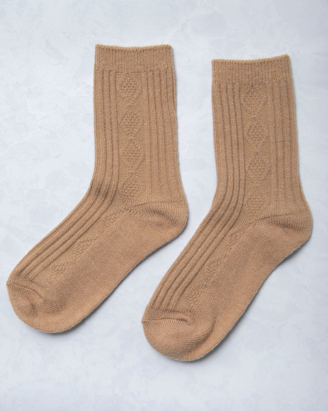 Dark Khaki - Cashmere Blend Cable Sock - Happy Knits - Printfresh